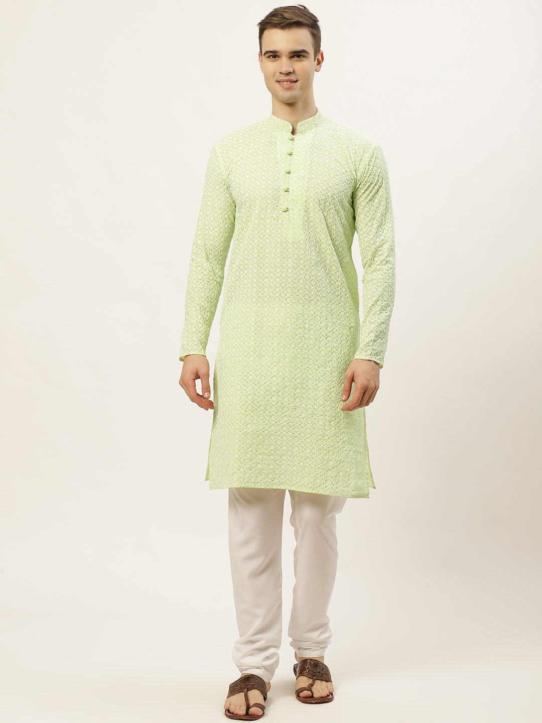 Men's Green Embroidered Kurta Only ( KO 626 Green ) - Virat Fashions