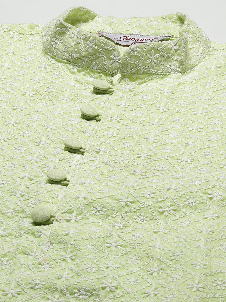 Men's Green Embroidered Kurta Payjama Sets ( JOKP 626 Green )