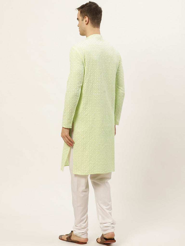 Men's Green Embroidered Kurta Only ( KO 626 Green )
