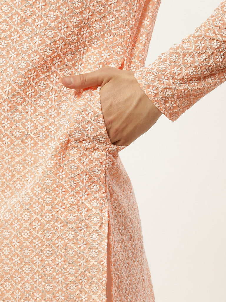 Men's Orange Embroidered Kurta Only ( KO 626 Orange )