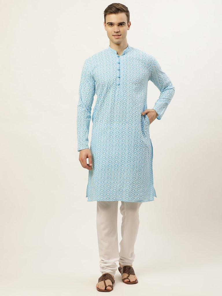 Men's Sky Embroidered Kurta Only ( KO 626 Sky )
