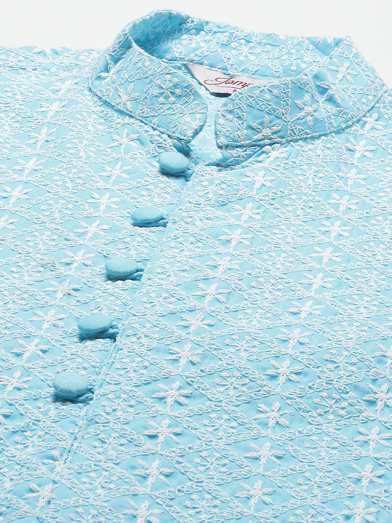 Men's Sky Embroidered Kurta Only ( KO 626 Sky )