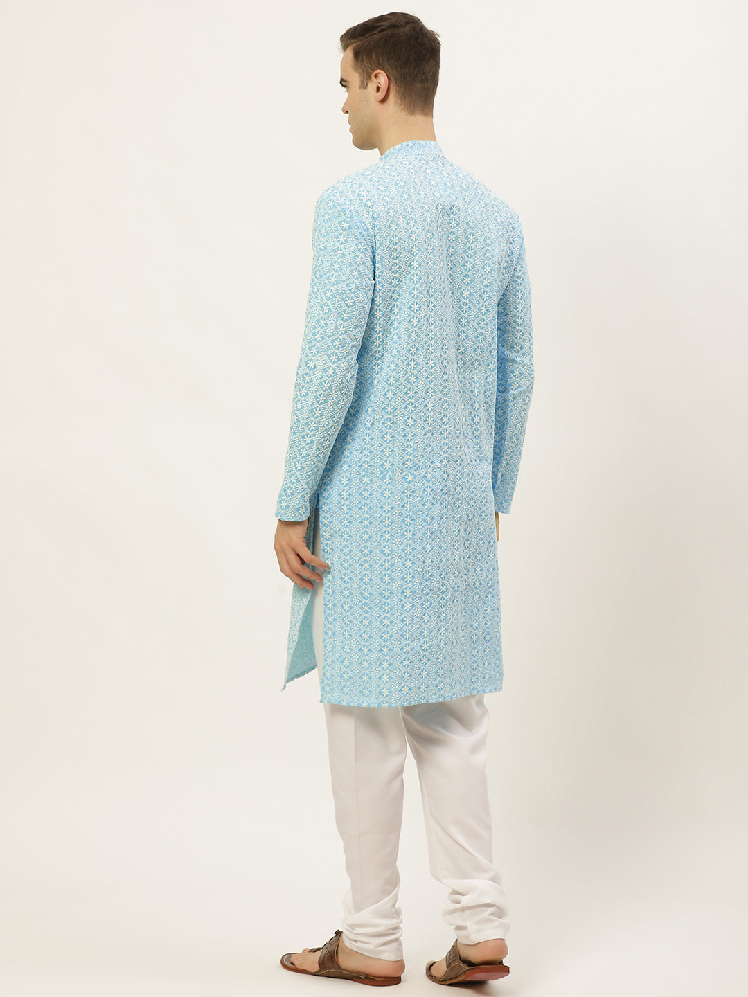 Men's Sky Embroidered Kurta Payjama Sets ( JOKP 626 Sky ) - Virat Fashions