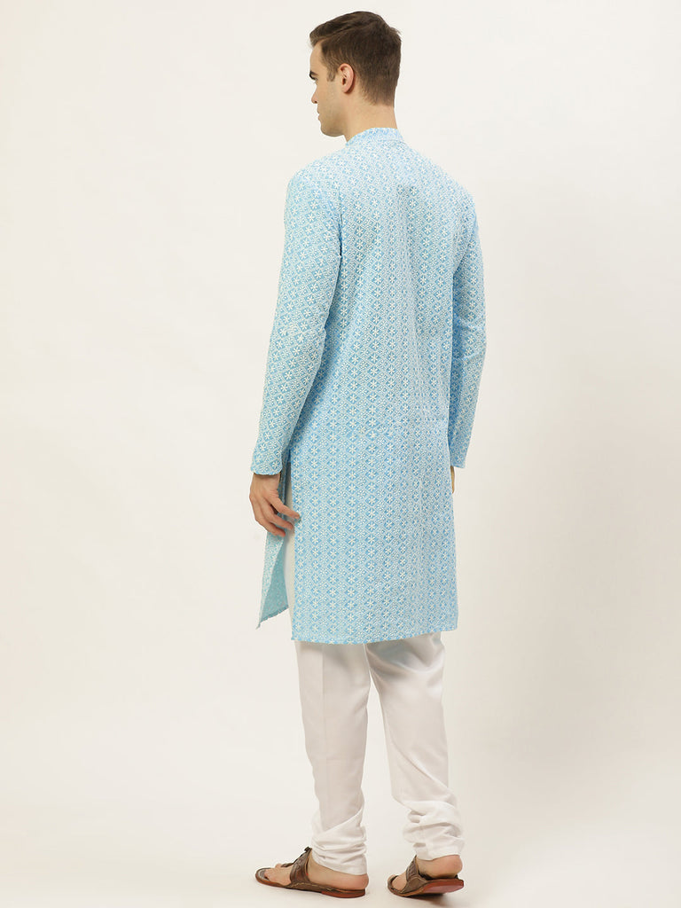 Men's Sky Embroidered Kurta Only ( KO 626 Sky )