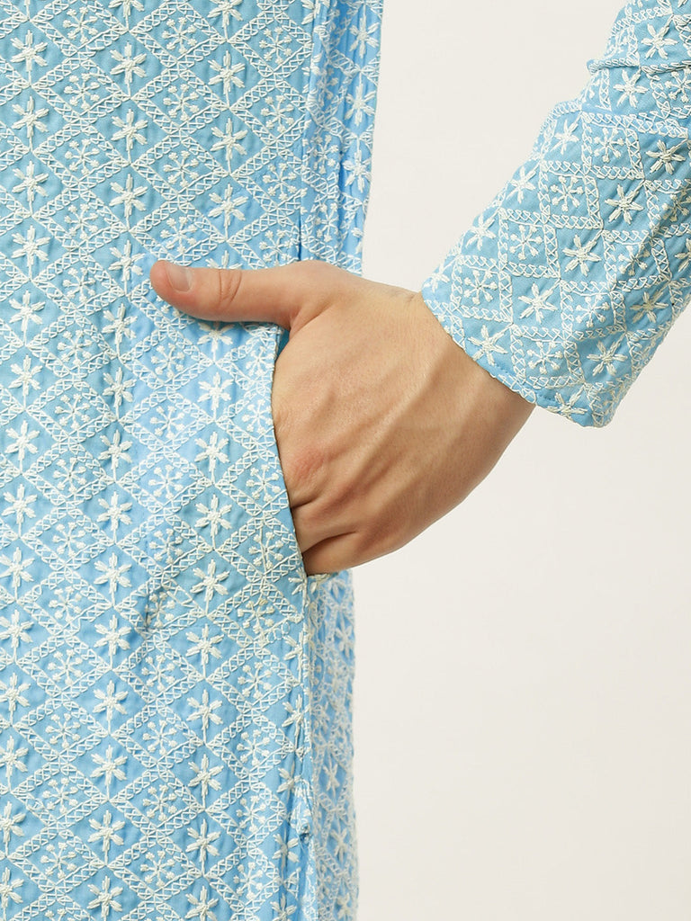 Men's Sky Embroidered Kurta Only ( KO 626 Sky )