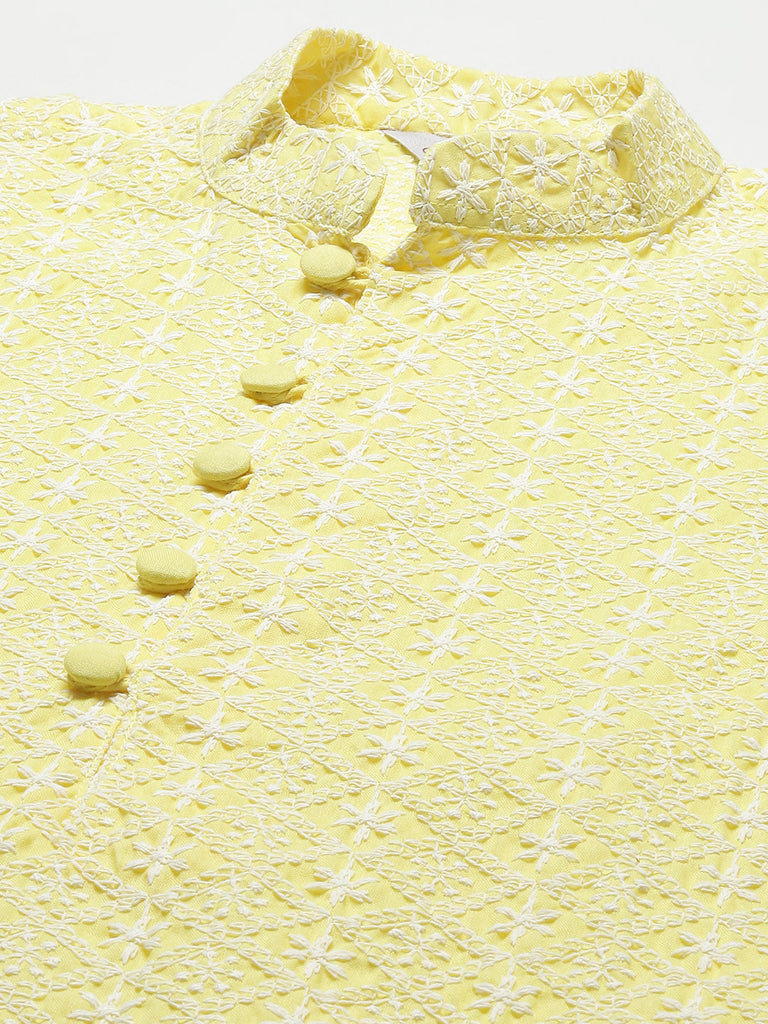 Men's Yellow Embroidered Kurta Payjama Sets ( JOKP 626 Yellow )