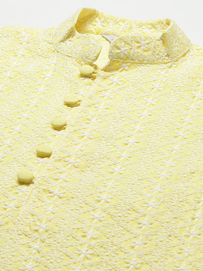 Men's Yellow Embroidered Kurta Only ( KO 626 Yellow )