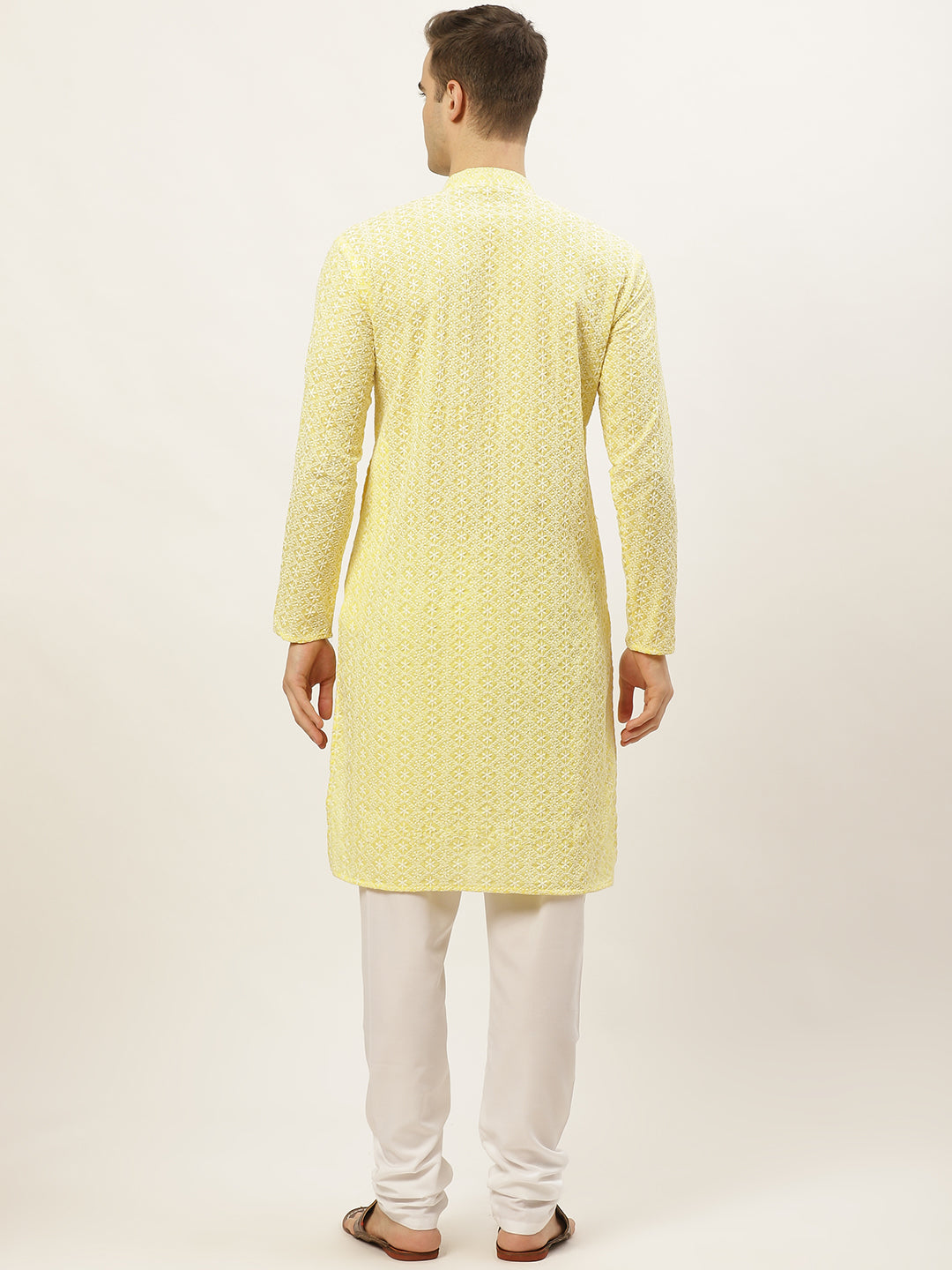 Men's Yellow Embroidered Kurta Only ( KO 626 Yellow ) - Virat Fashions