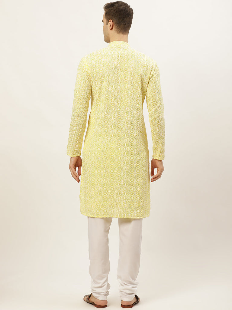 Men's Yellow Embroidered Kurta Only ( KO 626 Yellow )