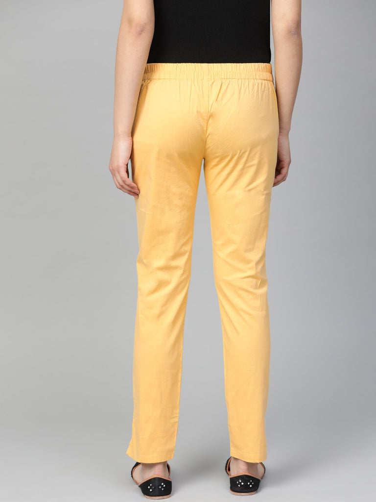 Women's Beige Smart Slim Fit Solid Regular Trousers
