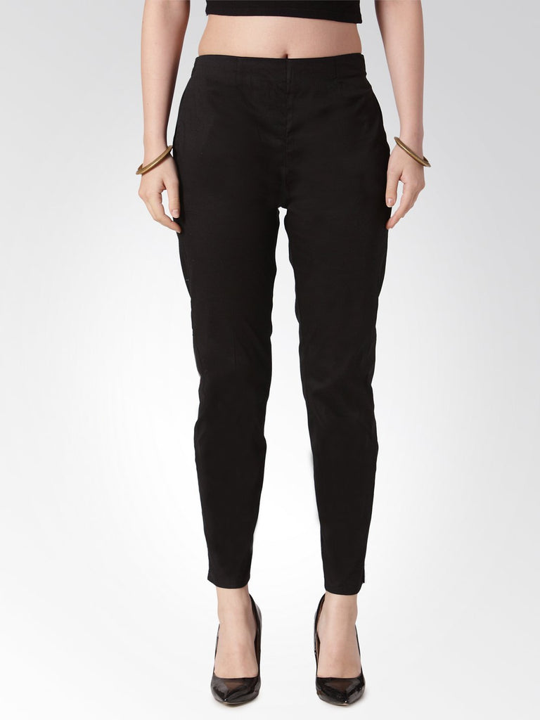 Women's Black Smart Slim Fit Solid Regular Trousers