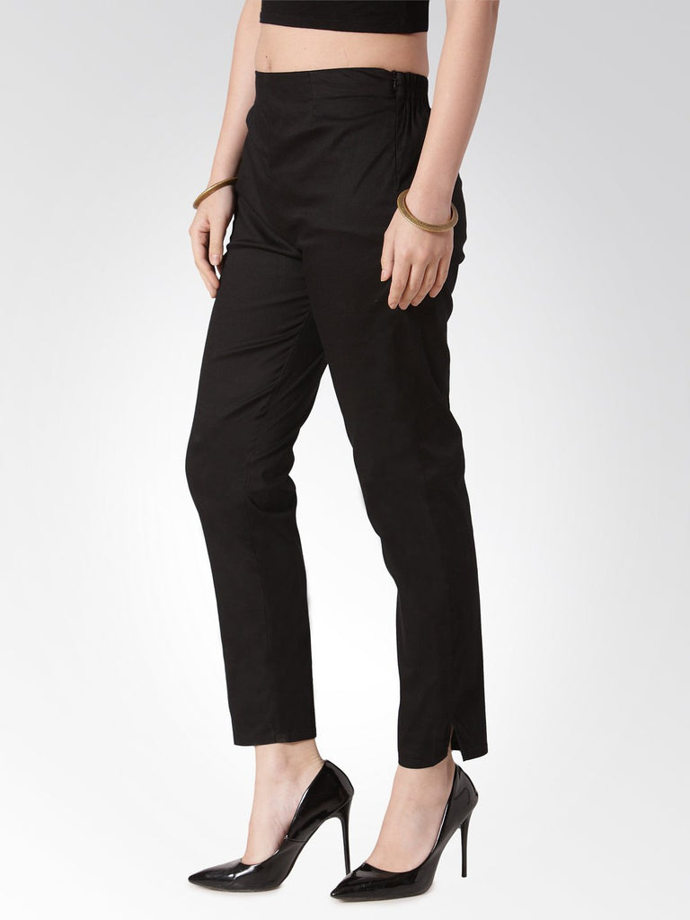 Women's Black Smart Slim Fit Solid Regular Trousers