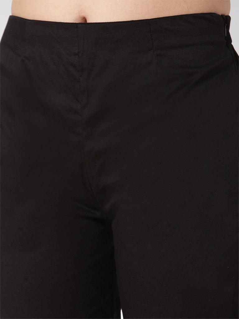 Women's Black Smart Slim Fit Solid Regular Trousers