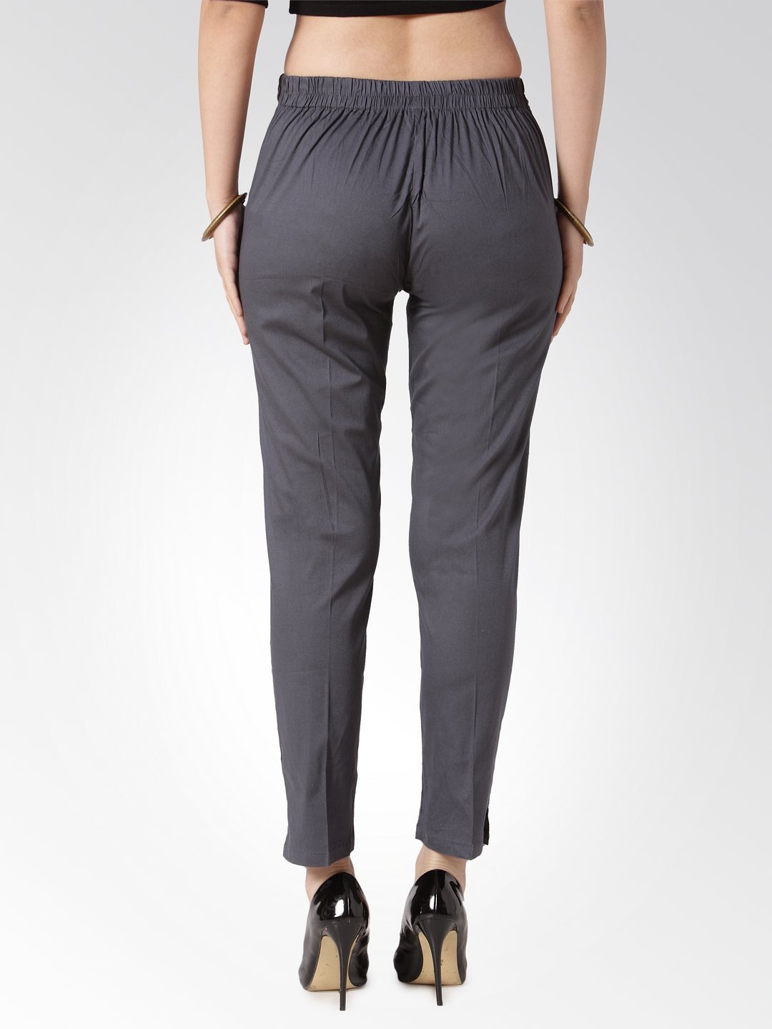 Women's Grey Smart Slim Fit Solid Regular Trousers - Jompers
