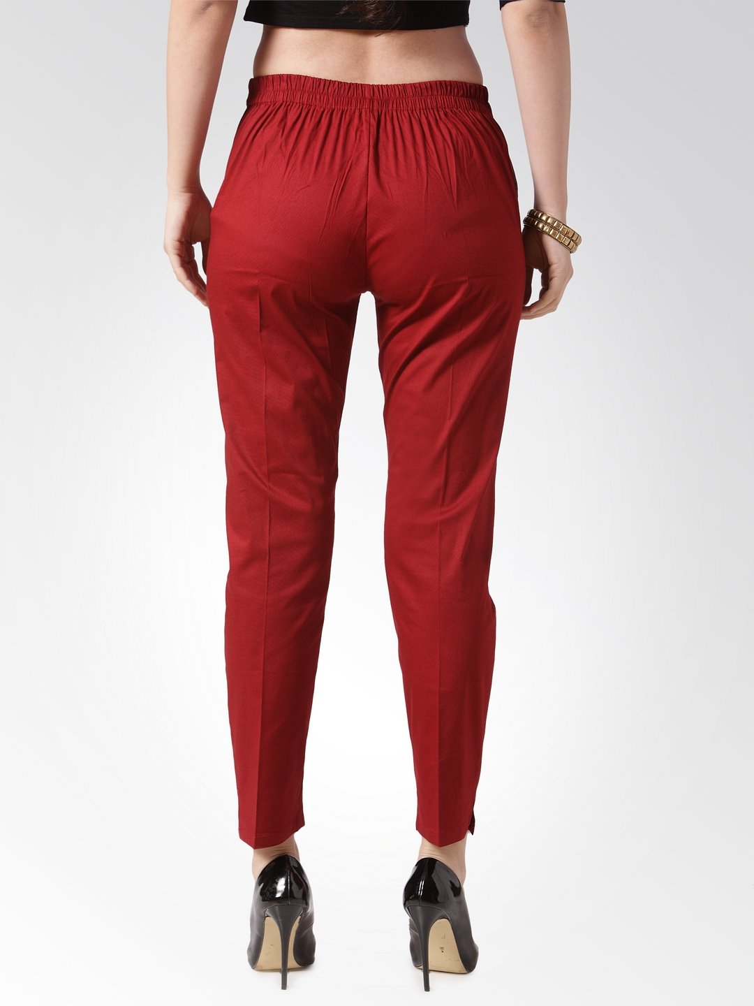 Women's Maroon Smart Slim Fit Solid Regular Trousers - Jompers
