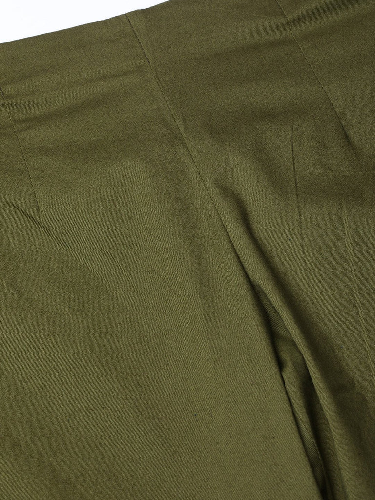 Women's Olive Green Smart Slim Fit Solid Regular Trousers