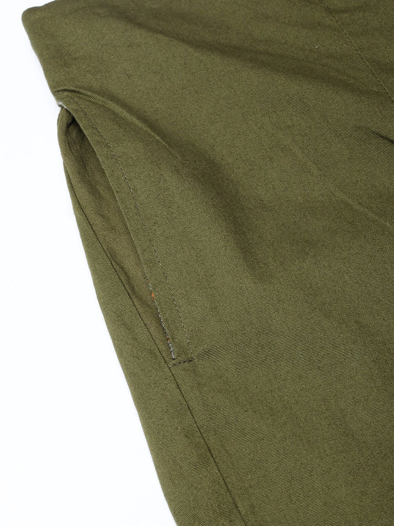 Women's Olive Green Smart Slim Fit Solid Regular Trousers