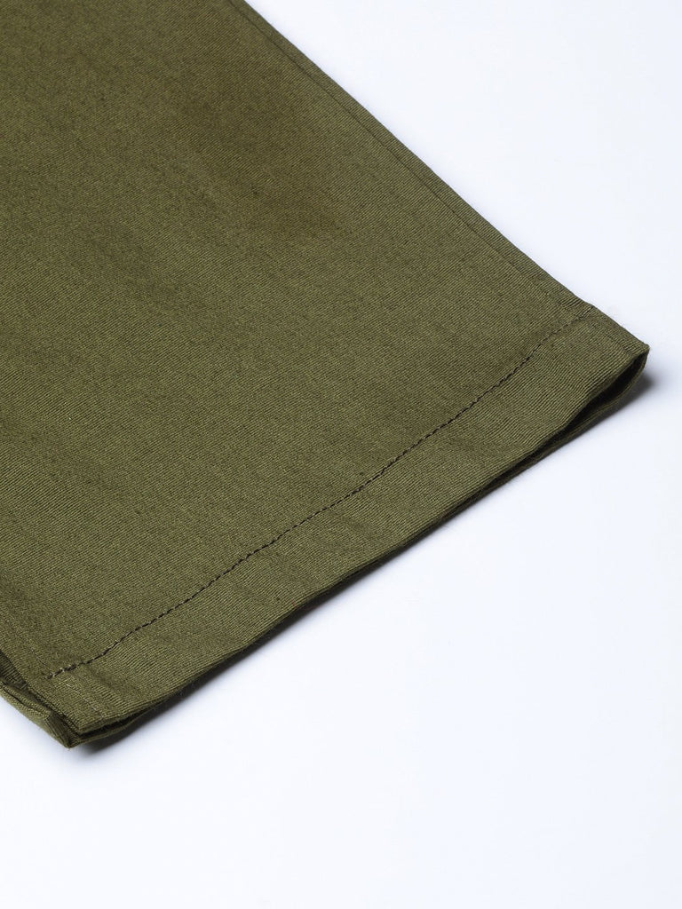 Women's Olive Green Smart Slim Fit Solid Regular Trousers