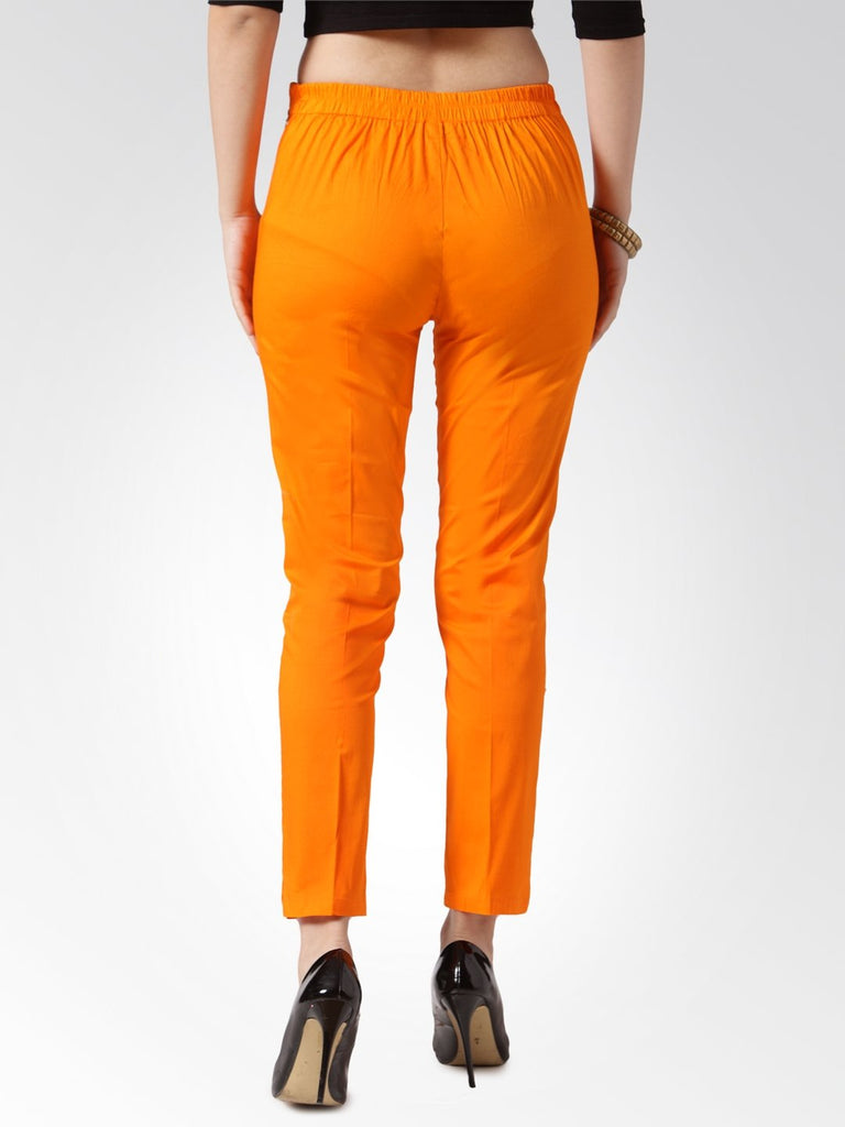 Women's Orange Smart Slim Fit Solid Regular Trousers