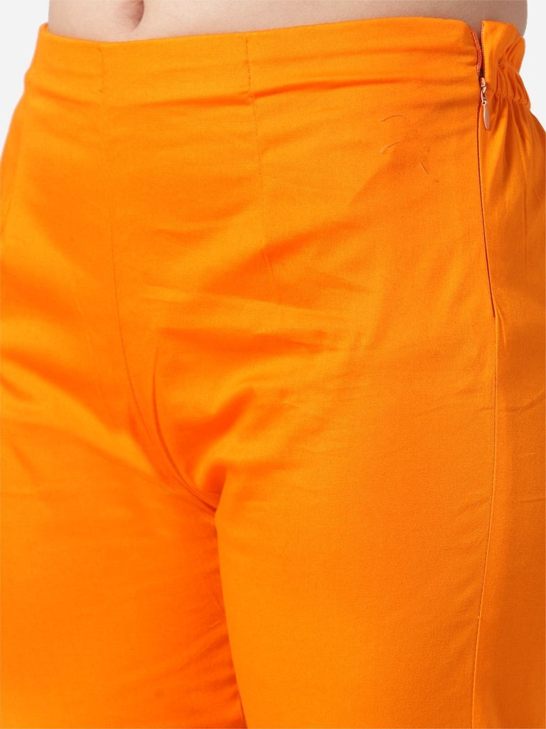 Women's Orange Smart Slim Fit Solid Regular Trousers