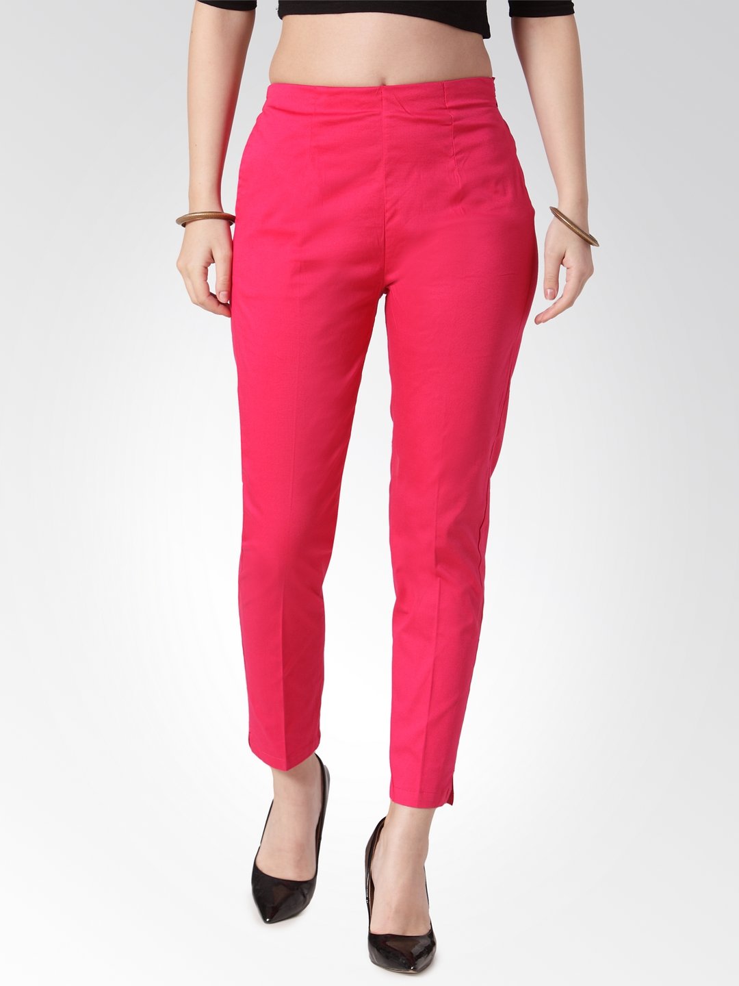 Women's Pink Smart Slim Fit Solid Regular Trousers - Jompers
