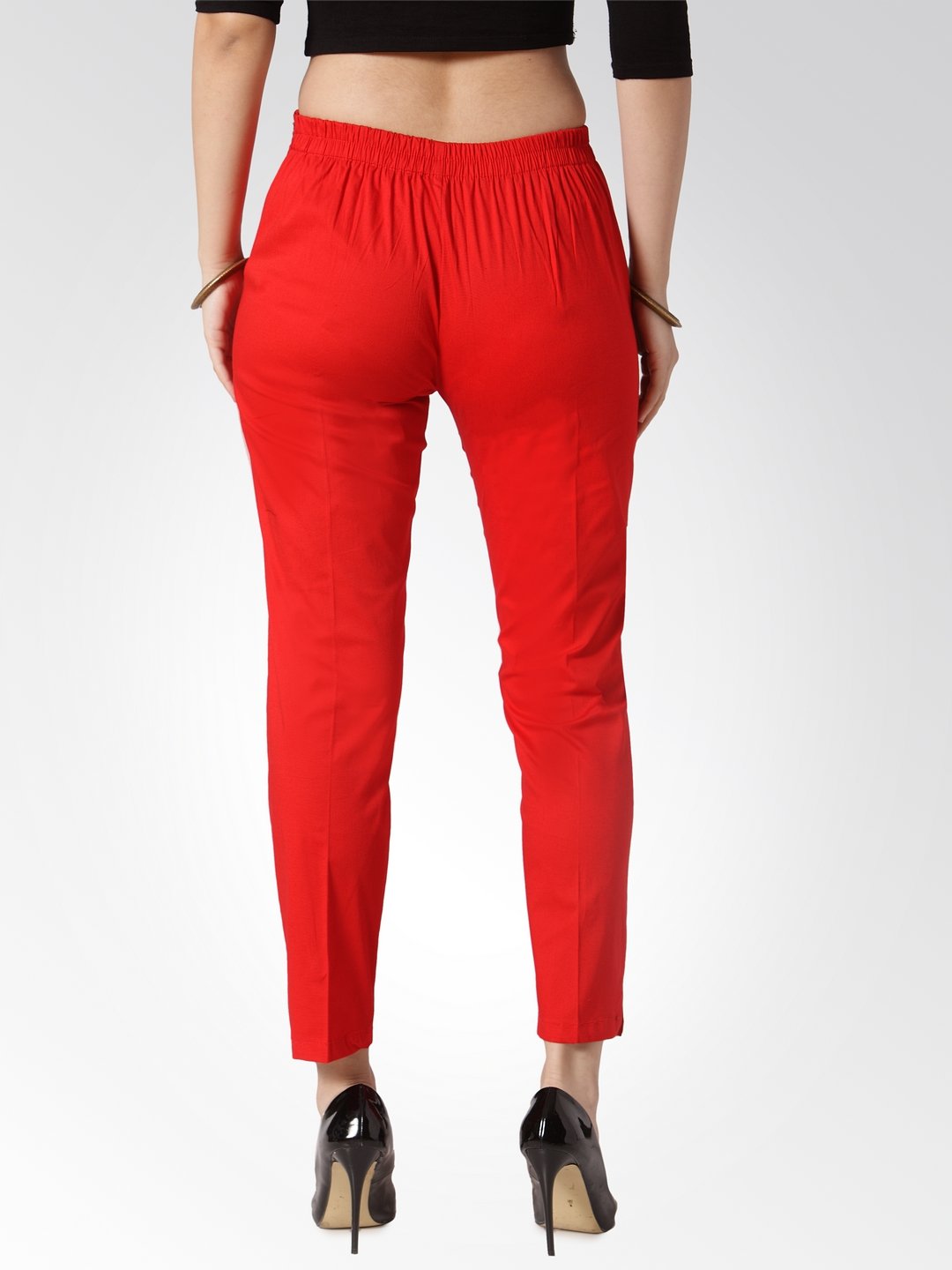 Women's Red Smart Slim Fit Solid Regular Trousers - Jompers
