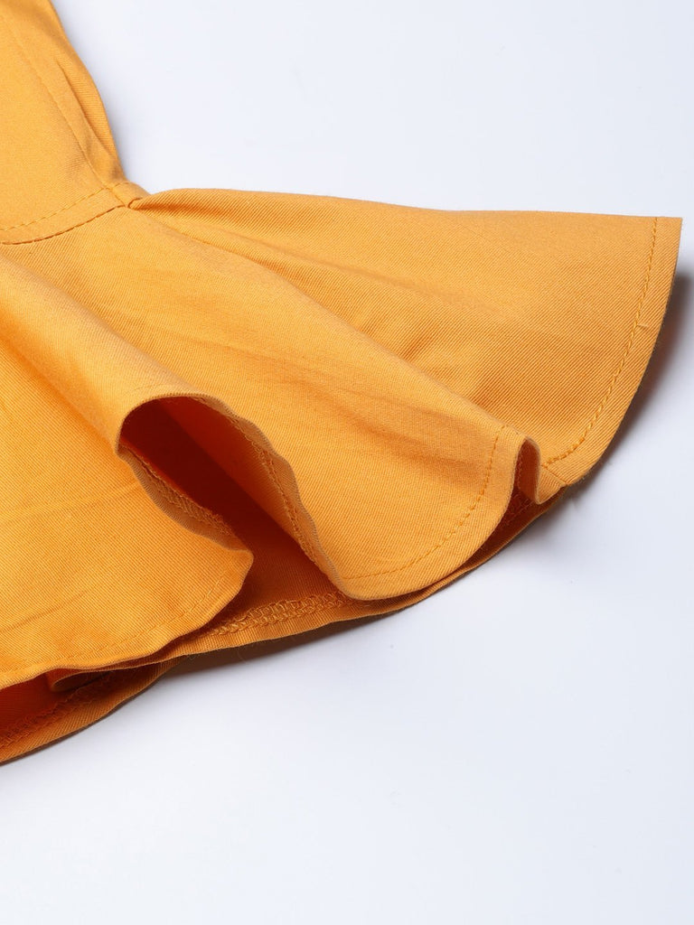 Women's Mustard Smart Fit Solid Bottom Flared Trousers