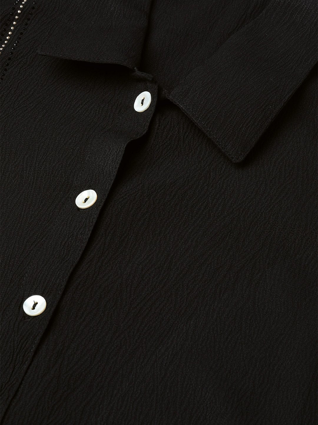 Women's Black Regular Fit Crinkled Effect Casual Shirt - Jompers