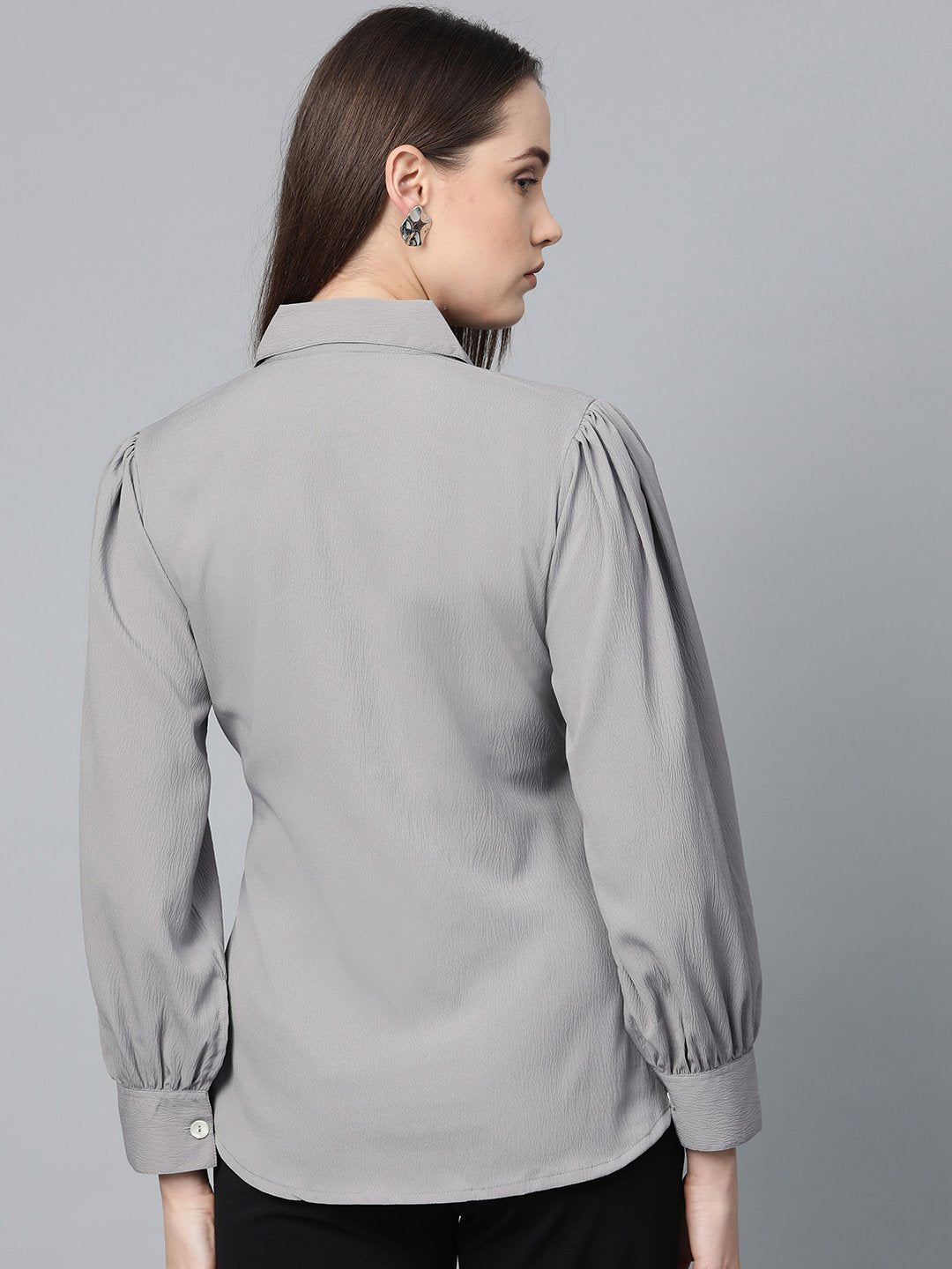 Women's Grey Regular Fit Crinkled Effect Casual Shirt - Jompers