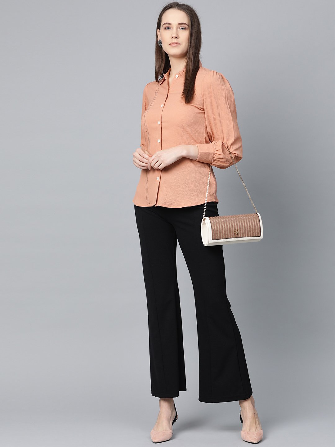 Women's Peach Regular Fit Crinkled Effect Casual Shirt - Jompers