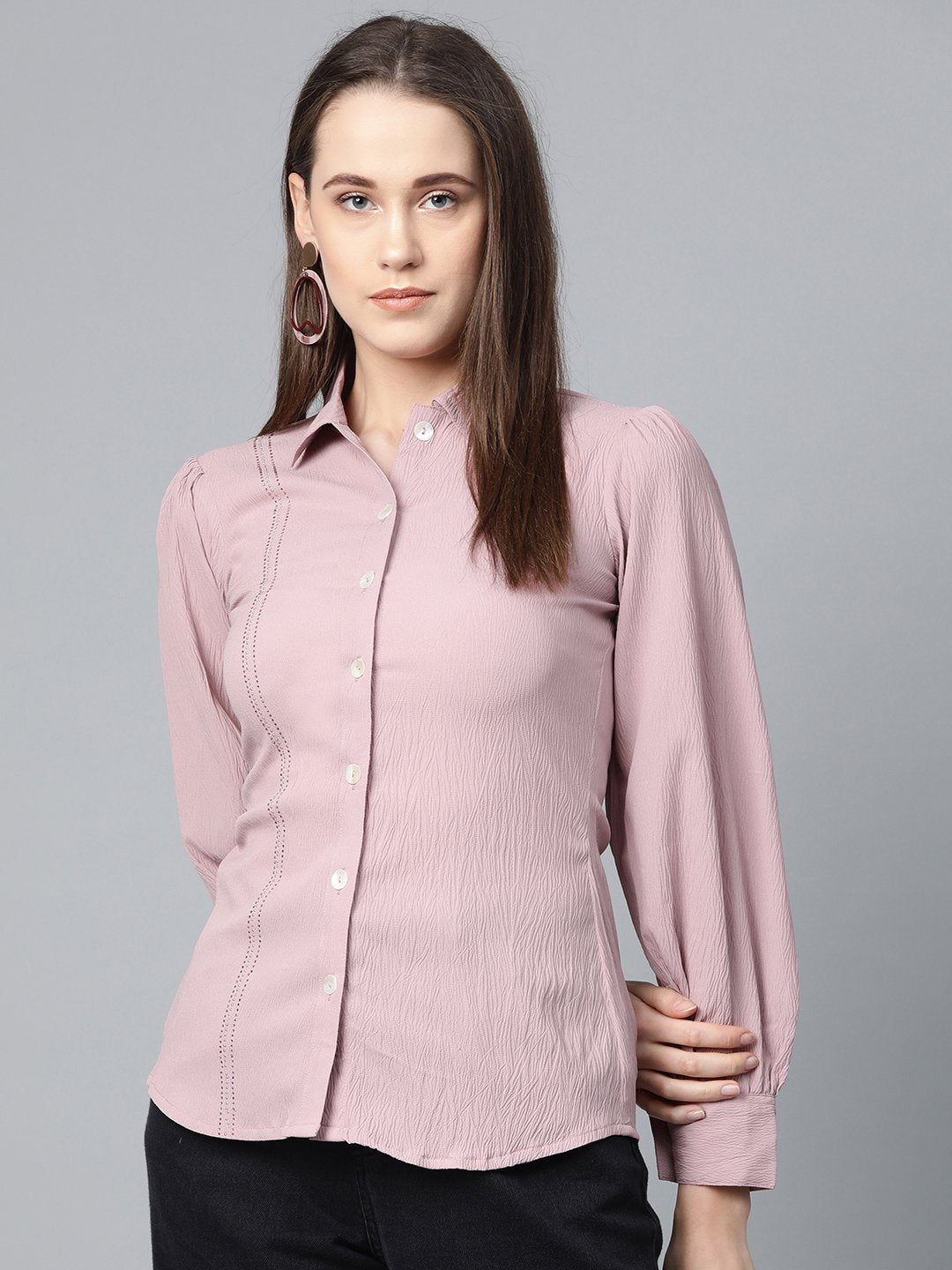 Women's Purple Regular Fit Crinkled Effect Casual Shirt - Jompers
