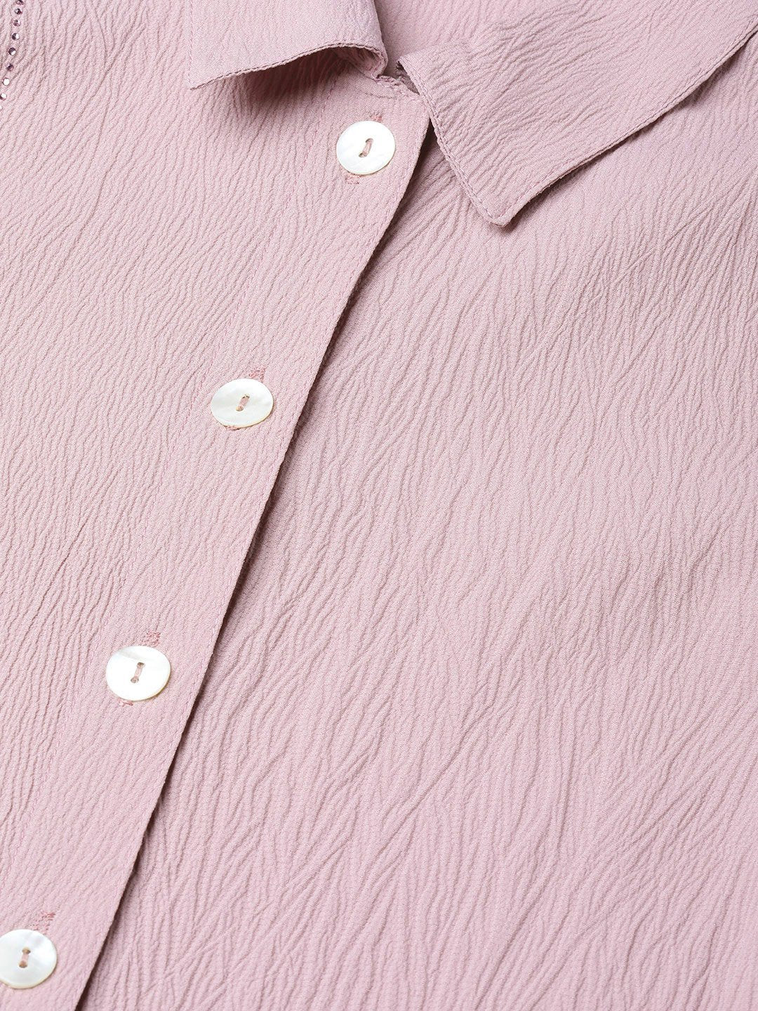 Women's Purple Regular Fit Crinkled Effect Casual Shirt - Jompers