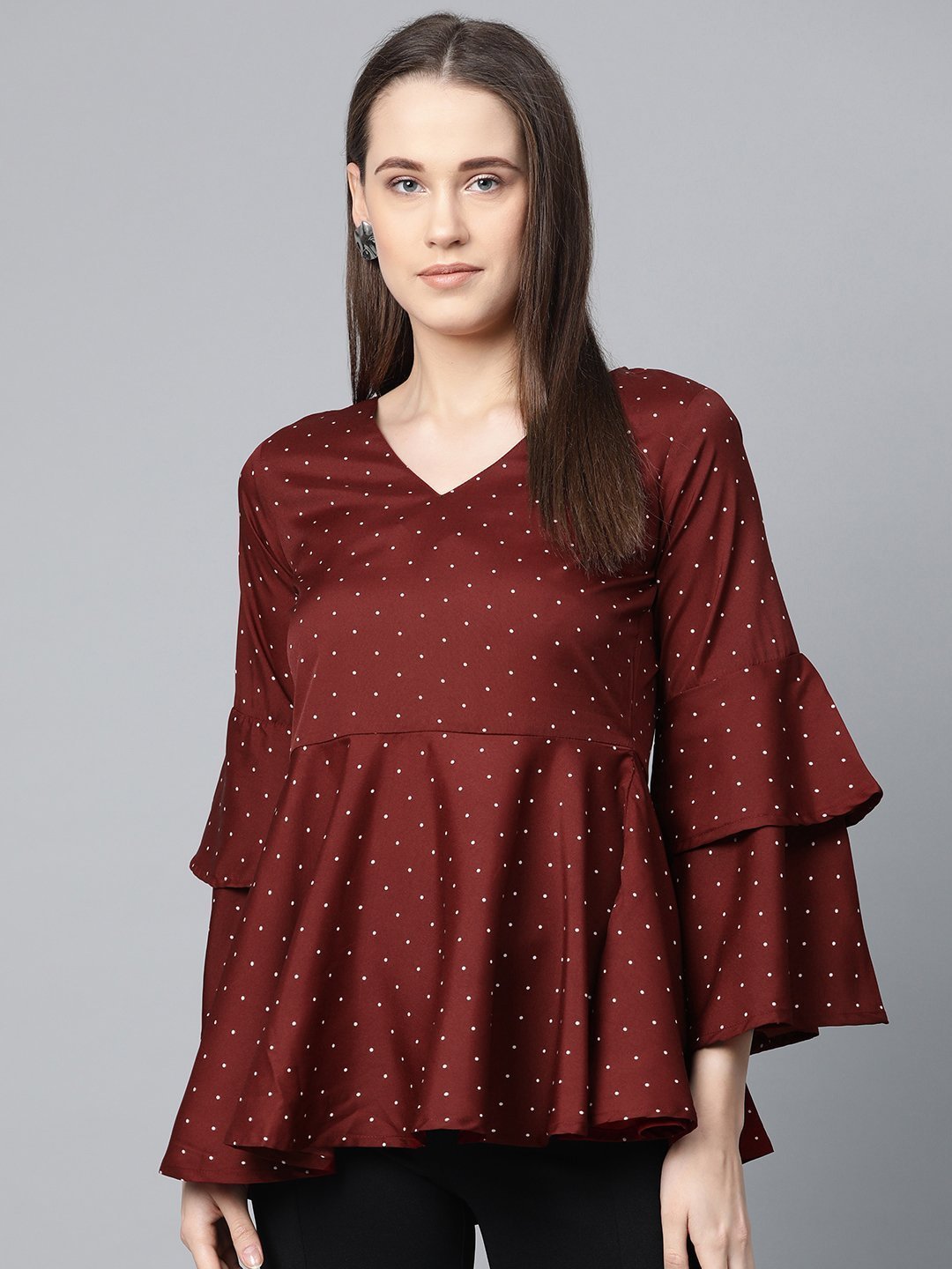 Women's Maroon & White Printed A Line Top - Jompers