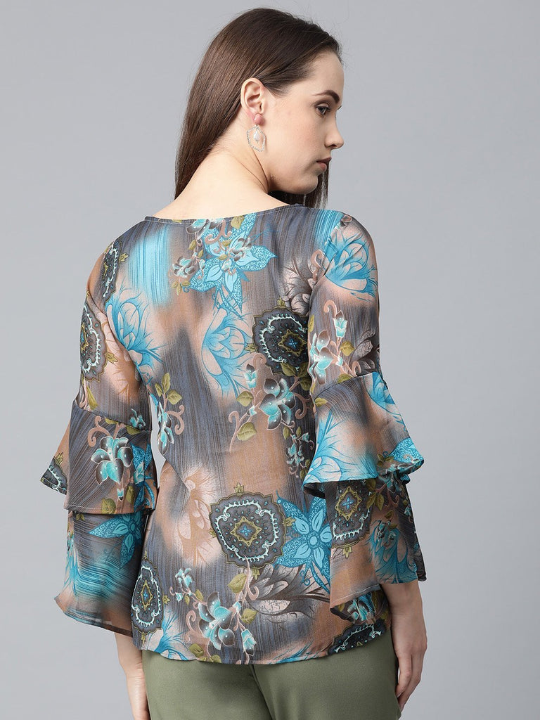 Women's Grey & Blue Printed Top