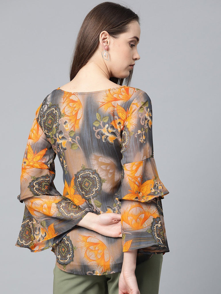 Women's Grey & Mustard Printed Top