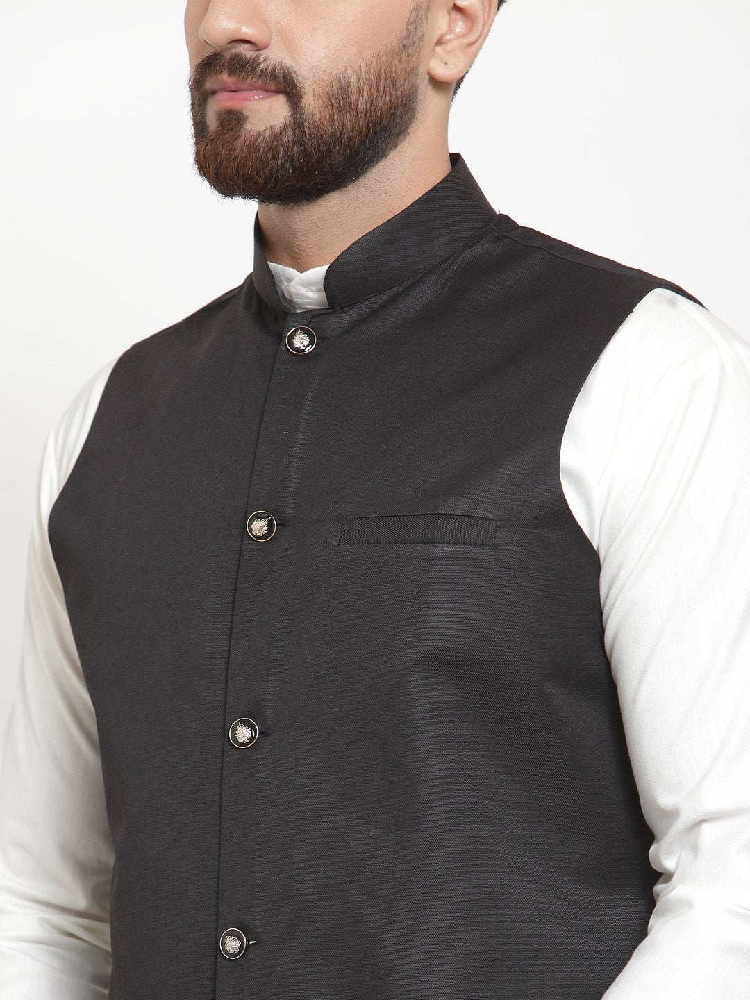 Men's Black Solid Nehru Jacket ( JOWC 4002 Black) - Virat Fashions