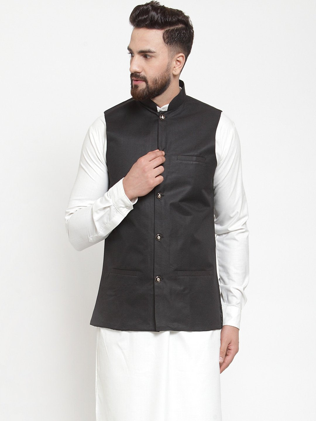 Men's Black Solid Nehru Jacket ( JOWC 4002 Black) - Virat Fashions