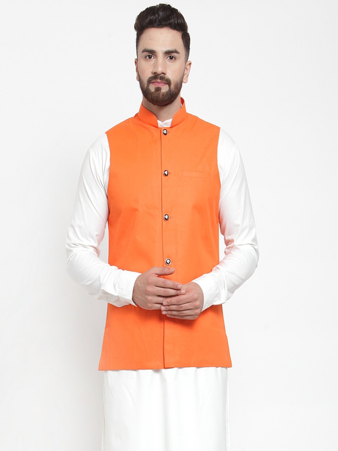 Men's Orange Solid Nehru Jacket ( JOWC 4002 Orange) - Virat Fashions