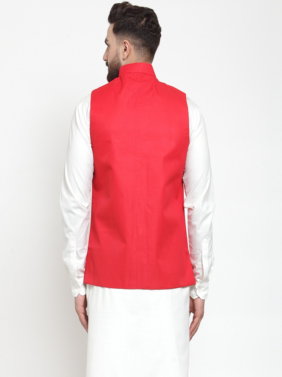 Men's Red Solid Nehru Jacket ( JOWC 4002 Red) - Virat Fashions