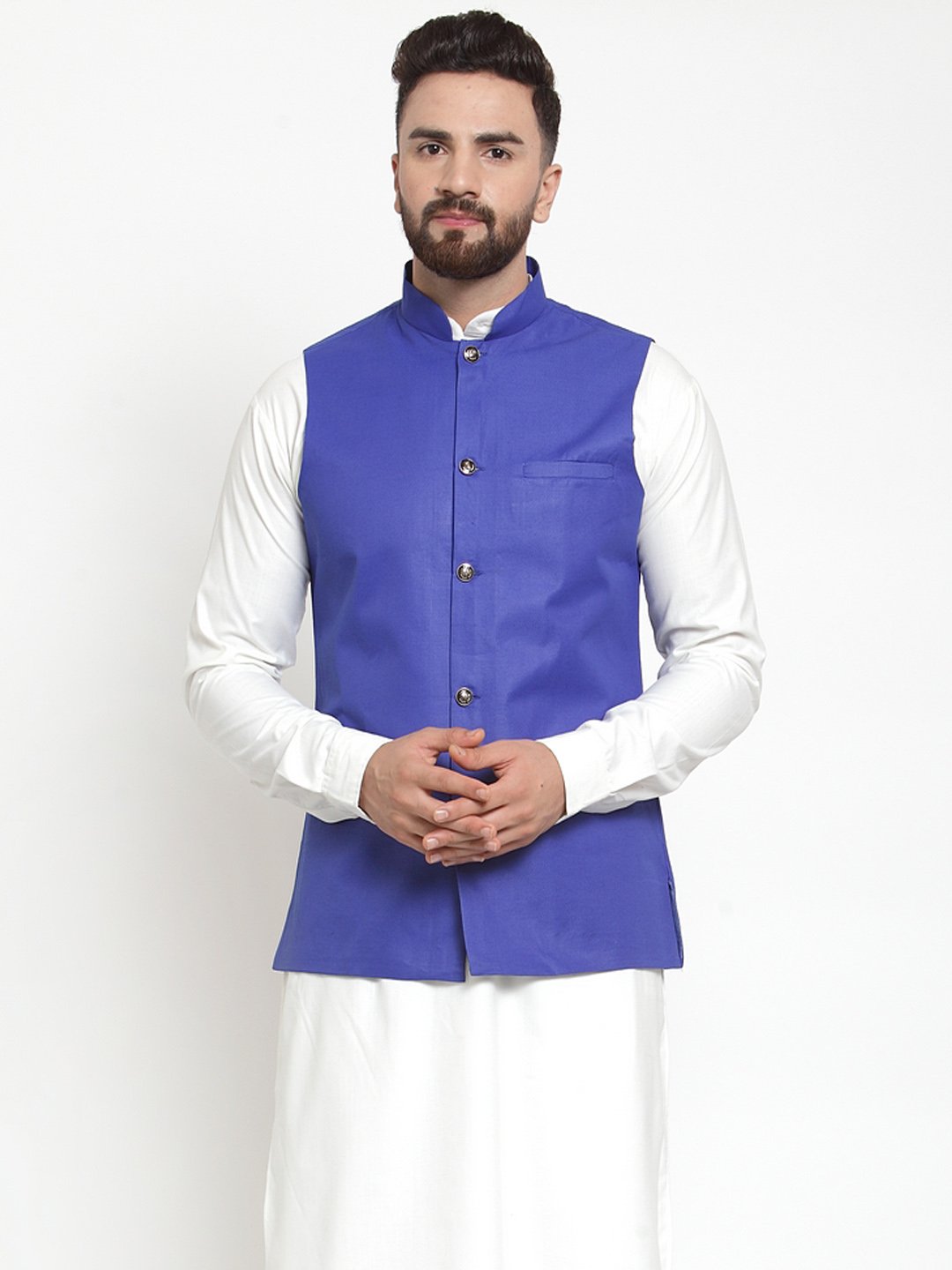 Men's Royal-Blue Solid Nehru Jacket ( JOWC 4002 Royal) - Virat Fashions
