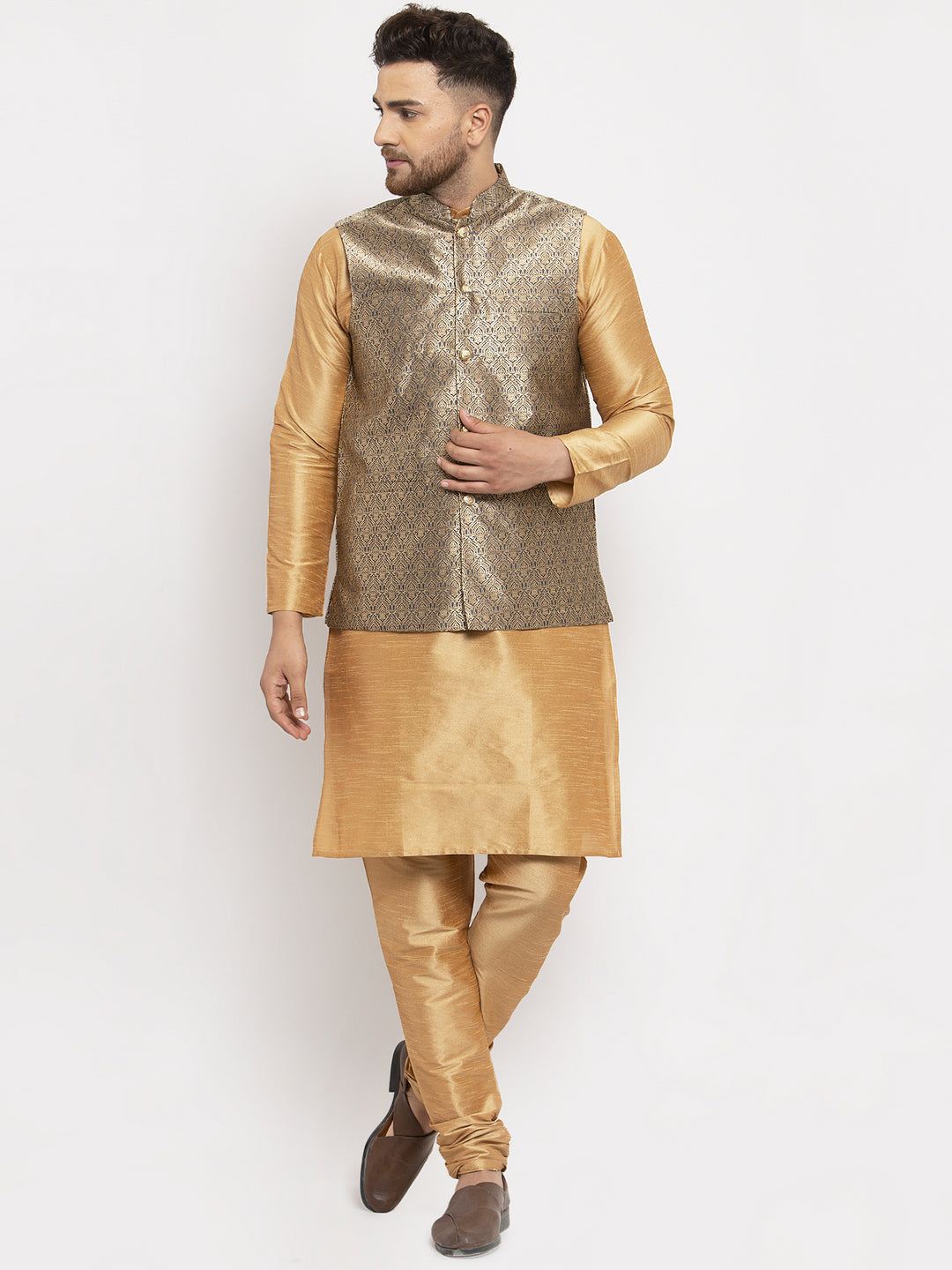 Men's Grey Woven Nehru Jacket ( JOWC 4009Grey ) - Virat Fashions