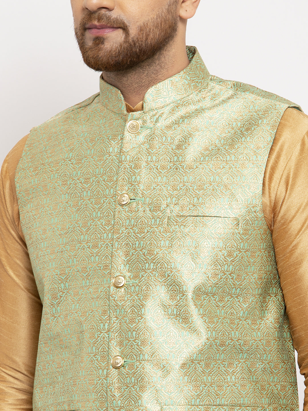 Men's Green Woven Nehru Jacket ( JOWC 4009Lime ) - Virat Fashions