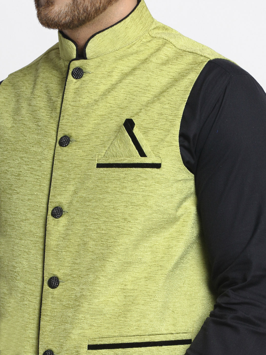 Men's Green Solid Nehru Jacket with Square Pocket ( JOWC 4024Green ) - Virat Fashions