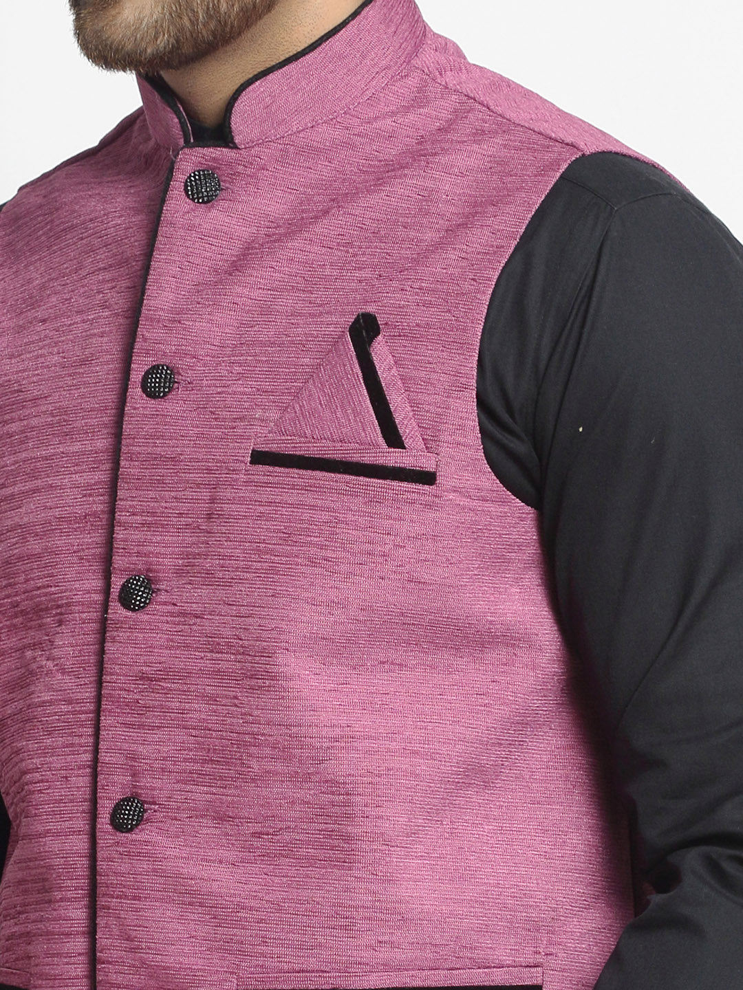 Men's Purple Solid Nehru Jacket with Square Pocket ( JOWC 4024Purple ) - Virat Fashions