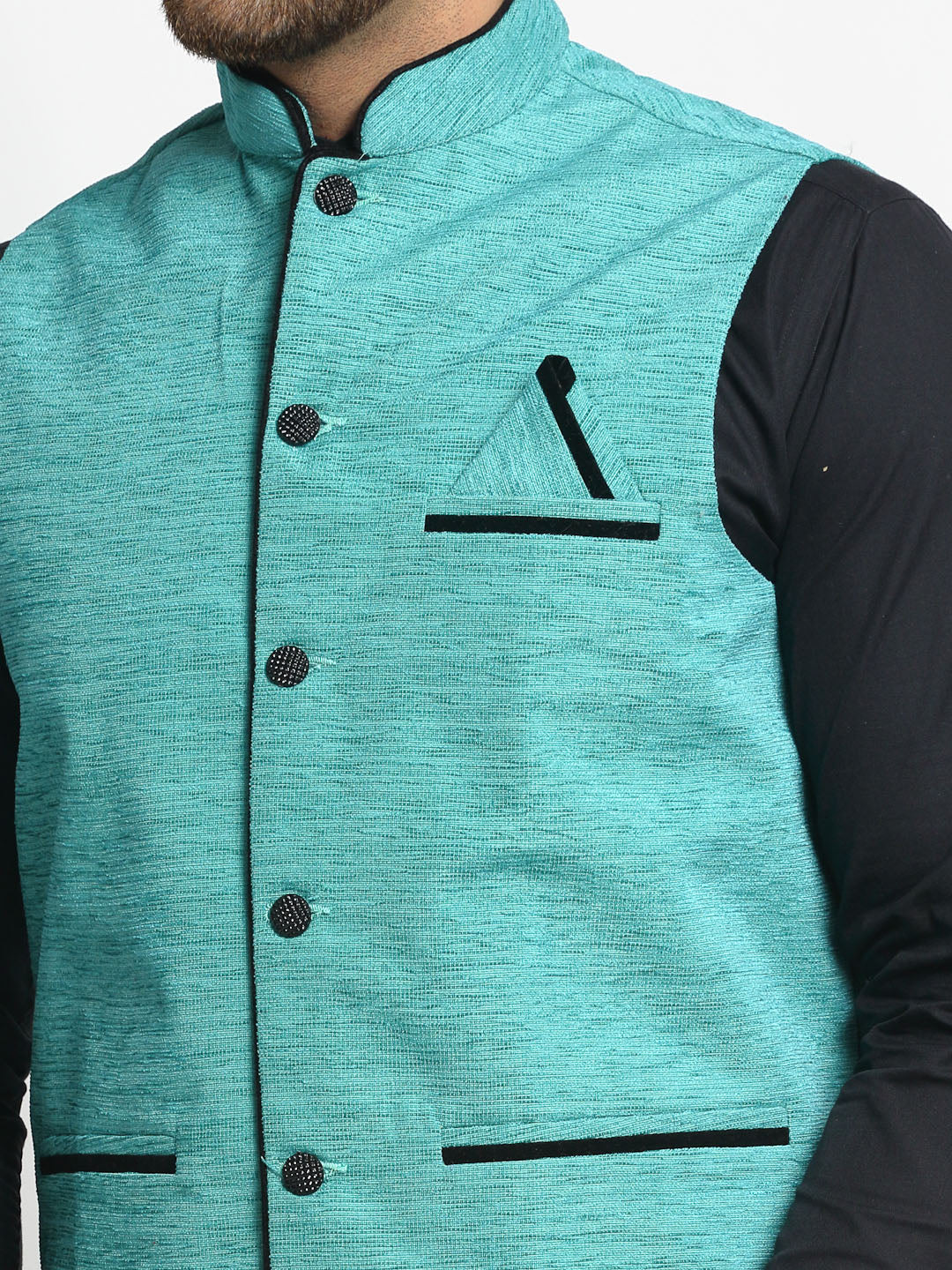 Men's Blue Solid Nehru Jacket with Square Pocket ( JOWC 4024Sky ) - Virat Fashions