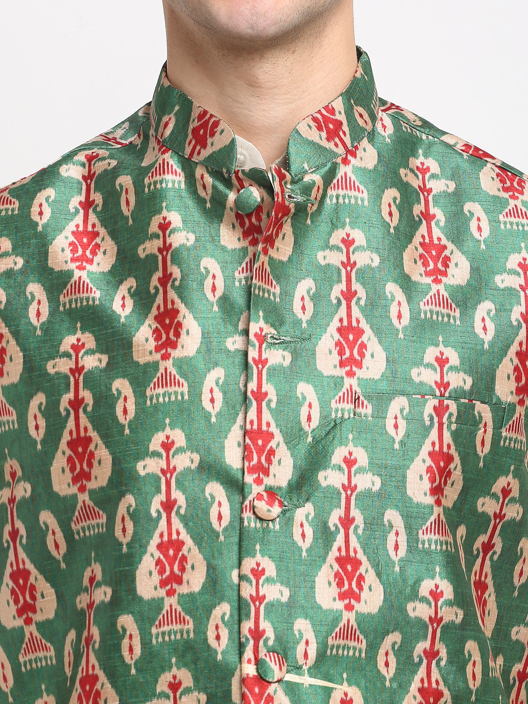 Men's Green Digital Printed Green Waistcoat ( JOWC 4025Green ) - Virat Fashions