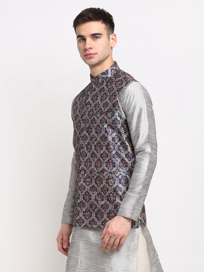 Men's Grey Digital Printed Grey Waistcoat ( JOWC 4025Grey ) - Virat Fashions
