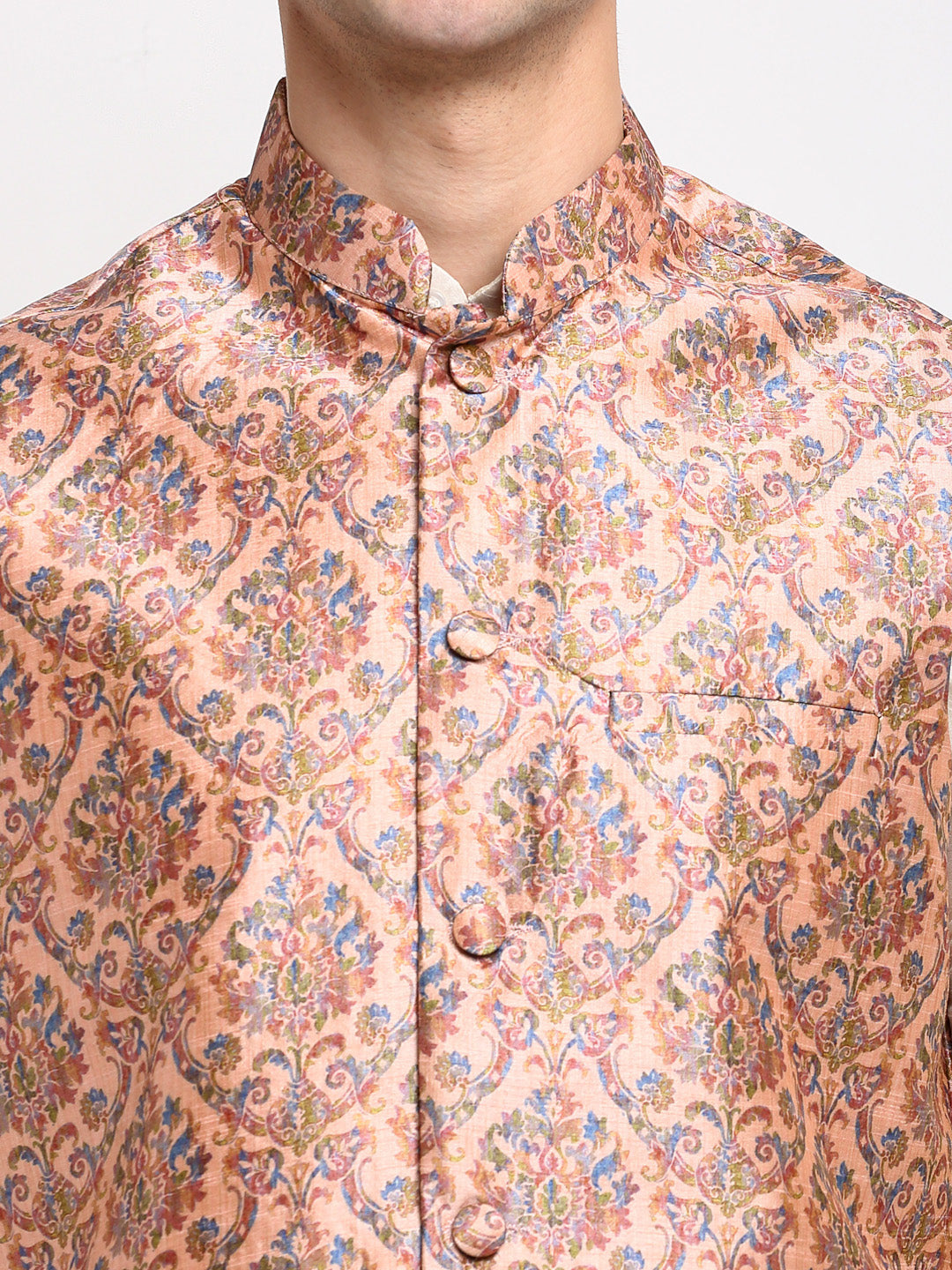 Men's Peach Digital Printed Peach Waistcoat ( JOWC 4025Peach ) - Virat Fashions