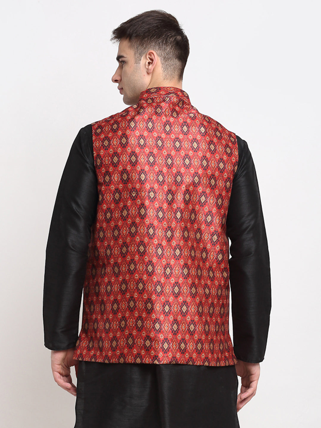 Men's Red Digital Printed Red Waistcoat ( JOWC 4025Red ) - Virat Fashions