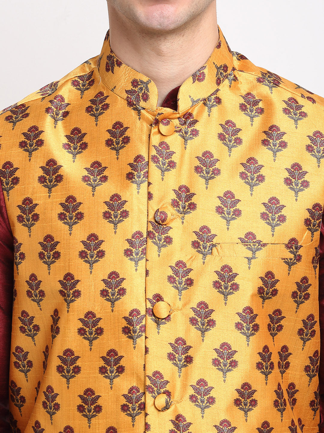 Men's Yellow Digital Printed Yellow Waistcoat ( JOWC 4025Yellow ) - Virat Fashions